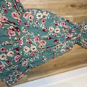 City Studio Teal Dress with Pink Floral Accents, boho, summer, beach, P0079